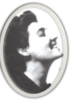 Sepia oval portrait of a woman in profile